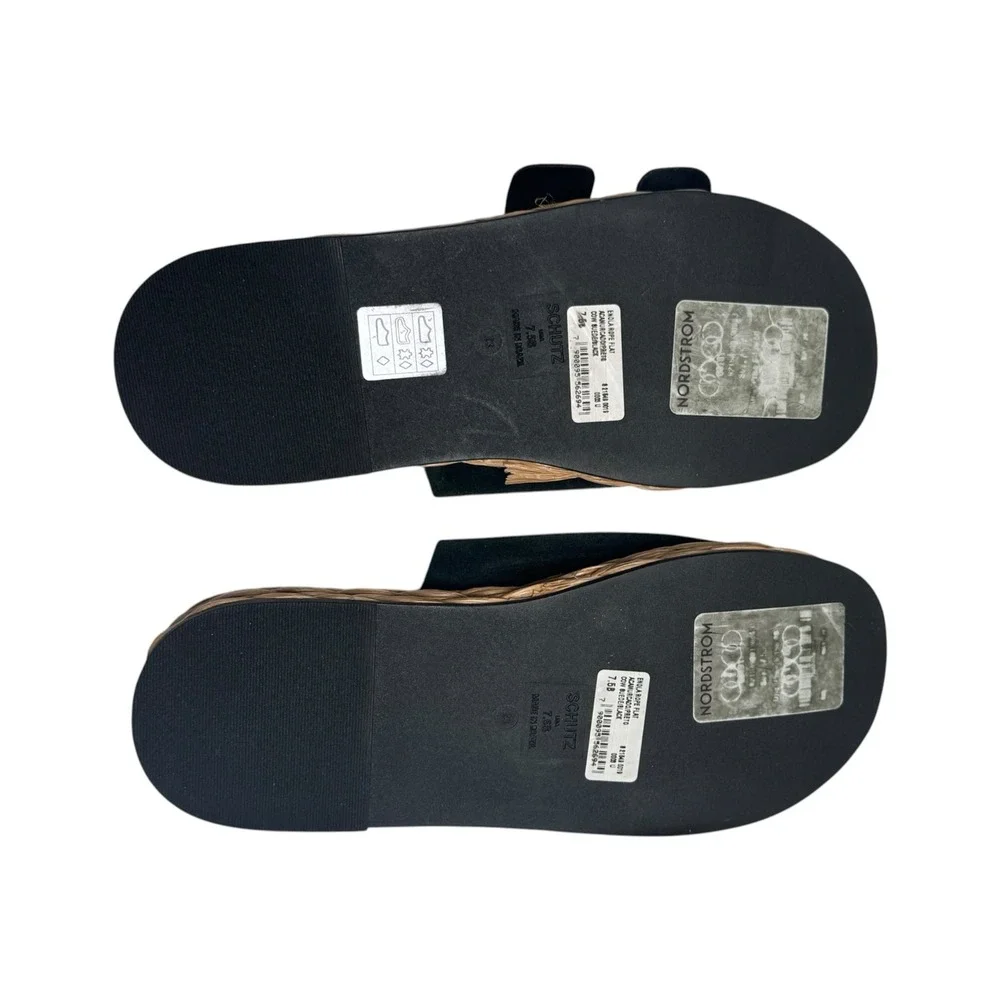 Schutz Enola Rope Platform Sandal Black Suede Gold Bamboo‎ Buckle Womens 7.5B